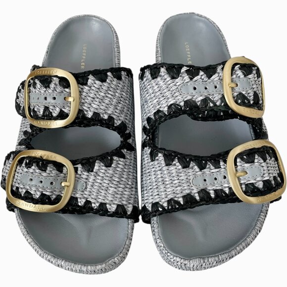 Loeffler Randall Theo Sandal 7 Blue Black Raffia Woven Platform Slide - Picture 12 of 12